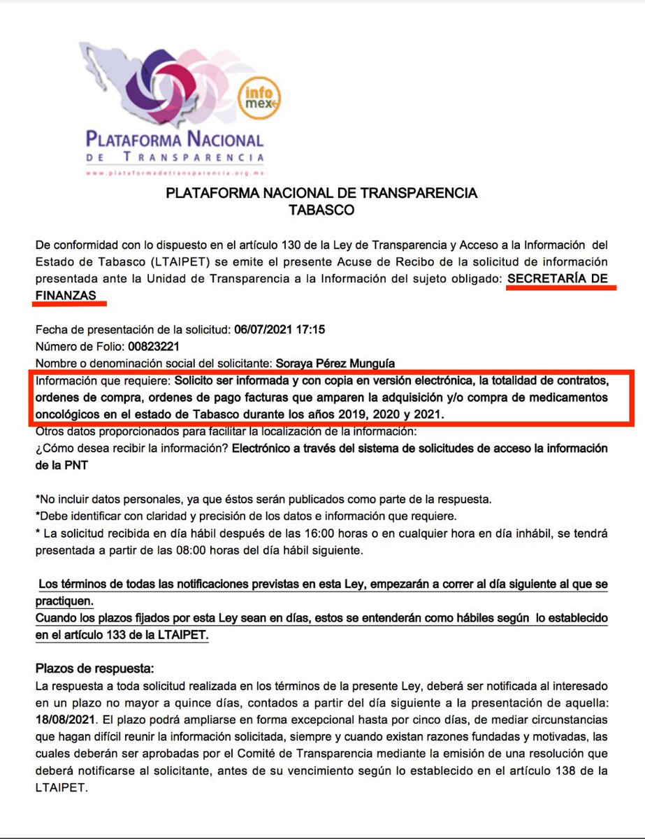PerezSoraya's tweet photo. 🚨Solicité por #transparencia al @Gobierno_Tab información sobre la compra de medicamentos oncológicos y la respuesta es que de 2019 a 2021 ¡NO HUBO!
¿Qué está pasando en la tierra del Presidente? Los pacientes con #cáncer tienen que ser prioridad.
Abro hilo👇🏻🧵 https://t.co/xuIcGQyzX7