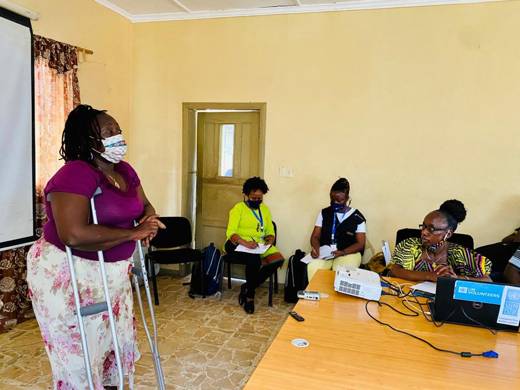 UNDPLiberia's tweet photo. The @LiberiaUNV and the National Commission on Disabilities today mobilized Liberian professionals with disabilities #PWDs for inclusion in the @UNVolunteers roster. Naomi Harris, President of the National Union of Organizations of the Disabled #NUOD addresses participants. https://t.co/1Wm92dLics