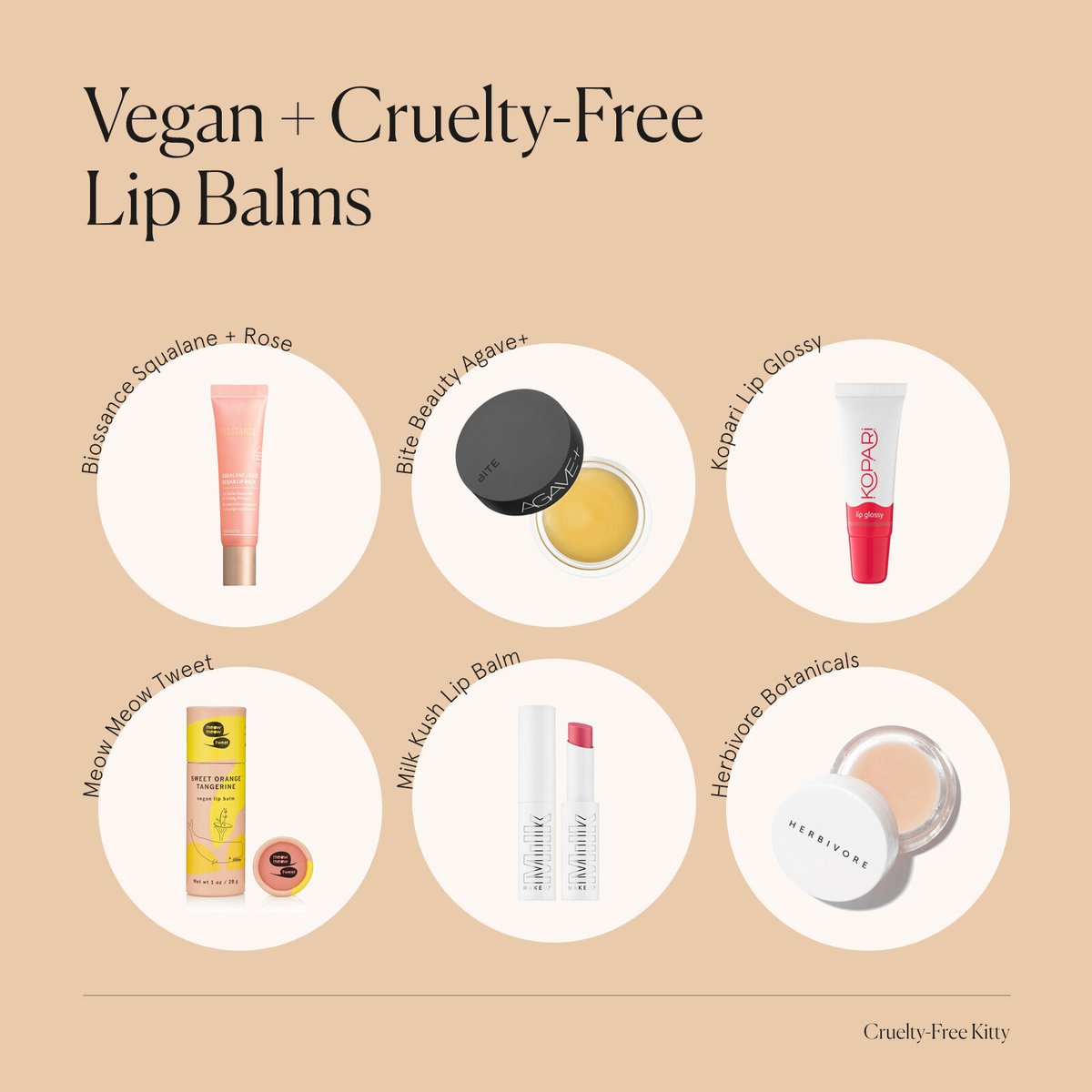 Most lip balm contains beeswax, which makes it not vegan. 🐝 It was surprisingly hard to find cruelty-free AND vegan options for lip balms.

The ones pictured here are on the high-end, and I also gathered a few affordable options. 

🐇 Let me know if you want me to post the affor