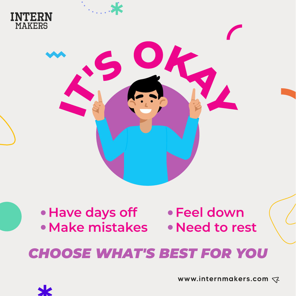 InternMakers's tweet photo. Remember to take time for yourself, you're your most important project, and without you 100% your projects and goals won't work.
Take a breath and recharge, have an awesome weekend! Watch a movie, play some games, sleep late.

We believe in you!

#mentalhealth #mentalhealthfriday https://t.co/0MjlENkVA2