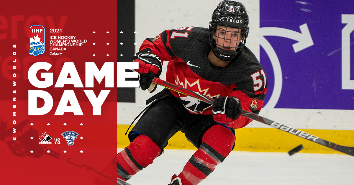 HockeyCanada's tweet photo. GAME DAY! 🇨🇦🇫🇮

⏰ 6 p.m. ET/3 p.m. PT
📺 @TSN_Sports
📊 https://t.co/MrVUxiQx1g
📰 https://t.co/nC5VZca5aS
📜 https://t.co/VqnuhLOX8C

#WomensWorlds | #OurGameIsBack https://t.co/oSYOzv7Gba
