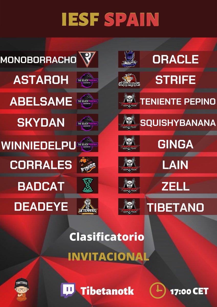 ¡Bueno, bueno, lo que se viene!

Mañana tendremos el Invitacional de IESF donde los mejores de España se enfrentarán para ver que 2, van al clasificatorio final.

No os perdáis este pedazo de evento en:

📺Twitch.tv/tibetanotk
📅Sábado 21/08
⏰17:00 CET

¿Quién ganará?🤔👇