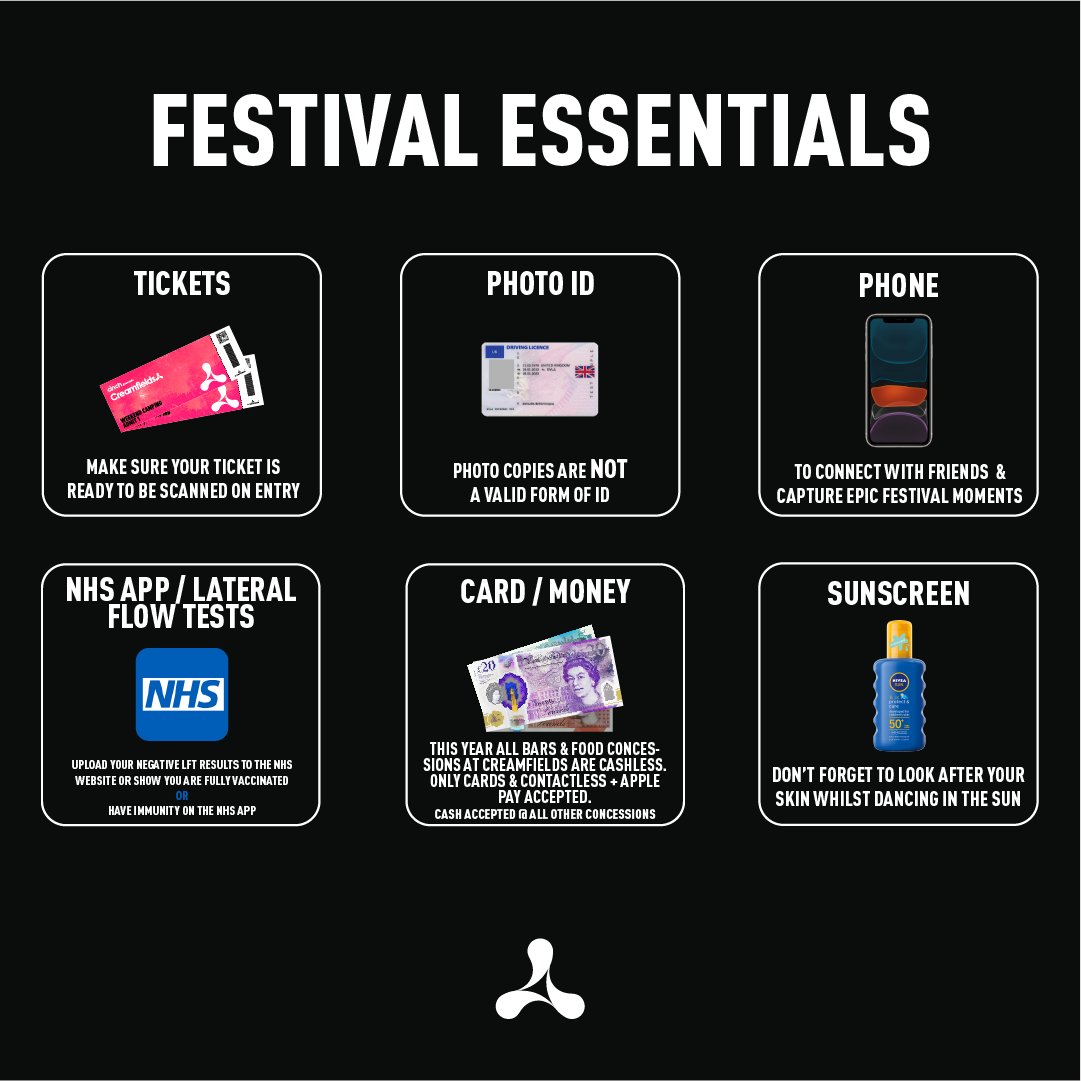 Creamfields's tweet photo. As we are getting closer to cinch present Creamfields 2021! Make sure you remember all your festival essentials! For more information click https://t.co/BhK40ij1sJ
#cinchxCreamfields #CreamfieldsInfo https://t.co/Uj2Fu9vPWU