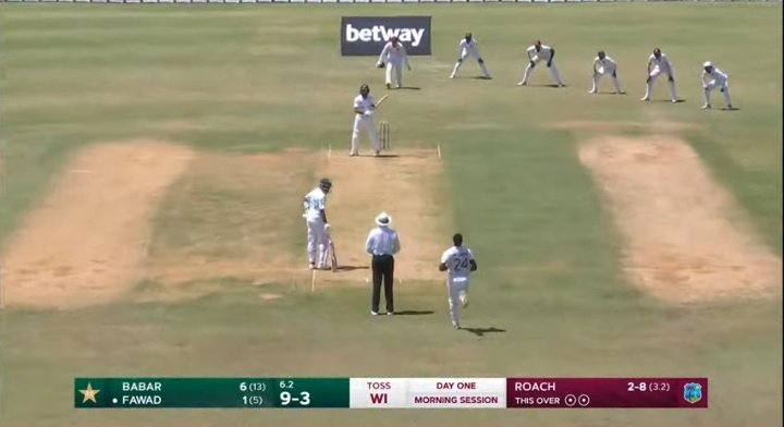 ImTanujSingh's tweet photo. West Indies is bowling with 5 Slips fielder and a Wicket keeper. This is Amazing to see. #WIvPAK https://t.co/pxRIHJBPpb