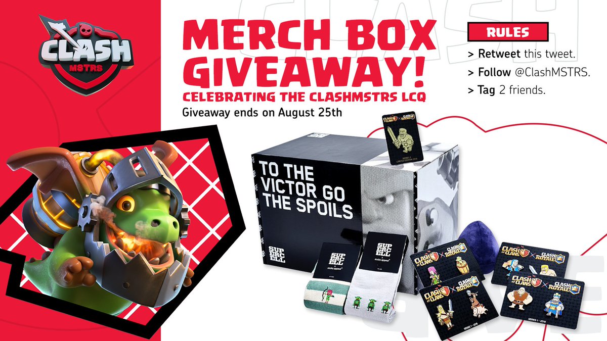 ClashMSTRS's tweet image. We're giving away a Merch Box to celebrate next week's ClashMSTRS Last Chance Qualifier!

Enter by following the steps below:
🔁 Retweet this tweet
➡ Follow @ClashMSTRs
🤝 Tag 2 friends

Winners will be picked on August 25th, good luck!