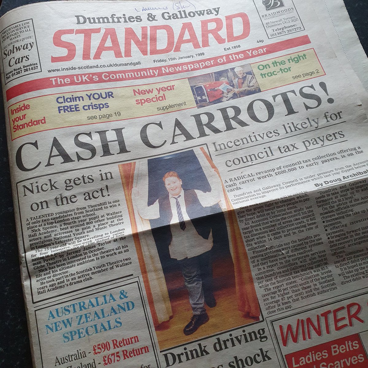 Just pulled up an old carpet in our 'new' house and found this newspaper from 1999. Anyone recognise this cheeky chap? <a href="/nickythespence/">𝐍𝐢𝐜𝐤𝐲 𝐒𝐩𝐞𝐧𝐜𝐞</a>