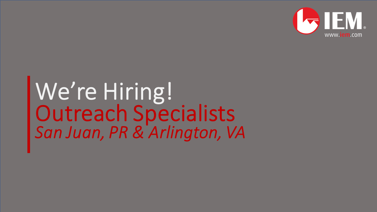 IEMNews's tweet photo. Enjoy engaging the public? Want to help connect people to critical services? 
Come join #TeamIEM! 2 exciting positions to support Outreach and Comms for various projects in VA and PR.
San Juan, PR: 
https://t.co/iDdicAY5UV
Arlington, VA:
https://t.co/mSaITuhogr https://t.co/IbbNzEywMT