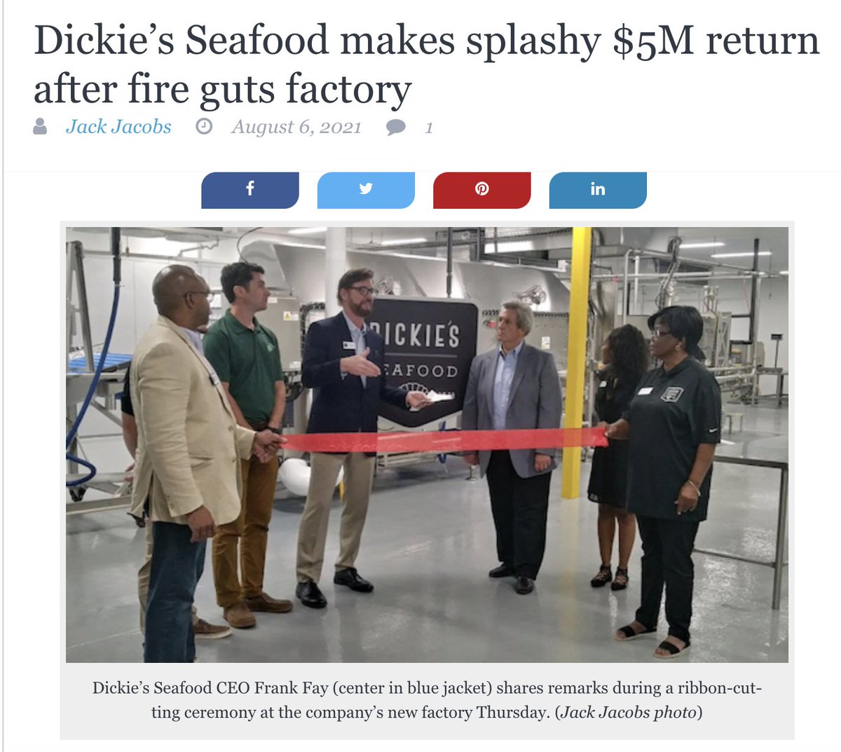 Last week, our client <a href="/DickiesSeafood/">Dickies Seafood</a> reopened their doors after a factory fire left their factory inoperable. Read more about the grand opening feature in <a href="/BizSense/">Richmond BizSense</a> 🔗🦐  bit.ly/3CQ22KF 
#ClientLove #PRAgency #RVA #RVADine