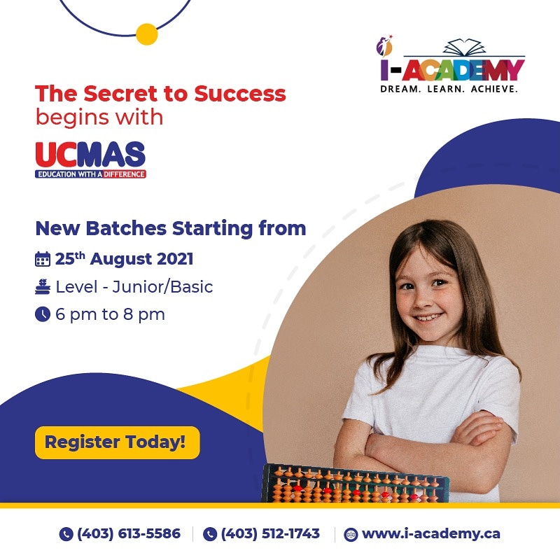 UCMAS is an abacus based math development program that nurtures the overall skills of your child. New batches starting, register them in our program. 
#ucmas #iacademy #canada #abacuslearning #calgarynortheast #calgary #mathgenius #newbatches #program #calgaryparenting