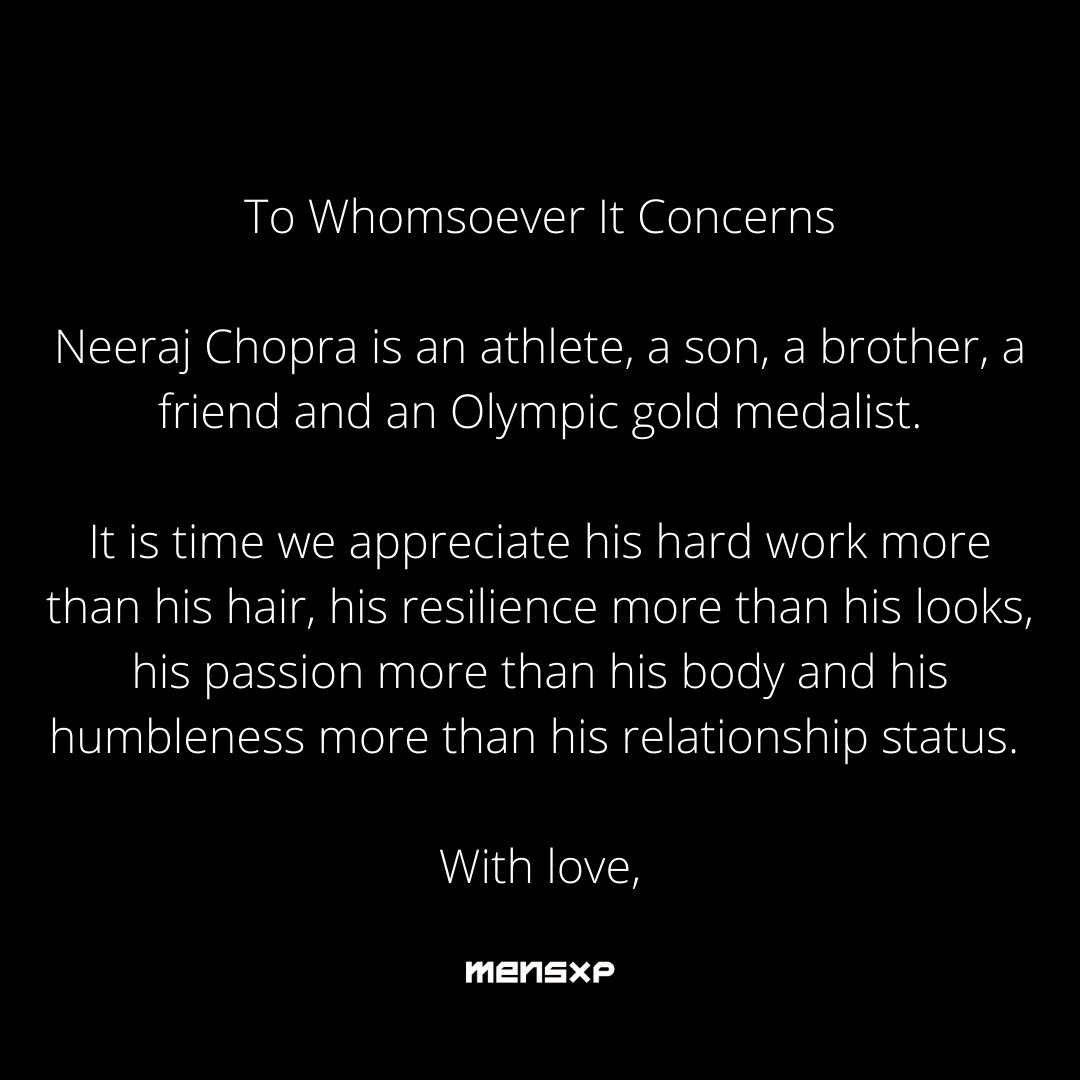 MensXP's tweet photo. #NeerajChopra #EqualityForAll #Malishka https://t.co/46ZPVw7shX