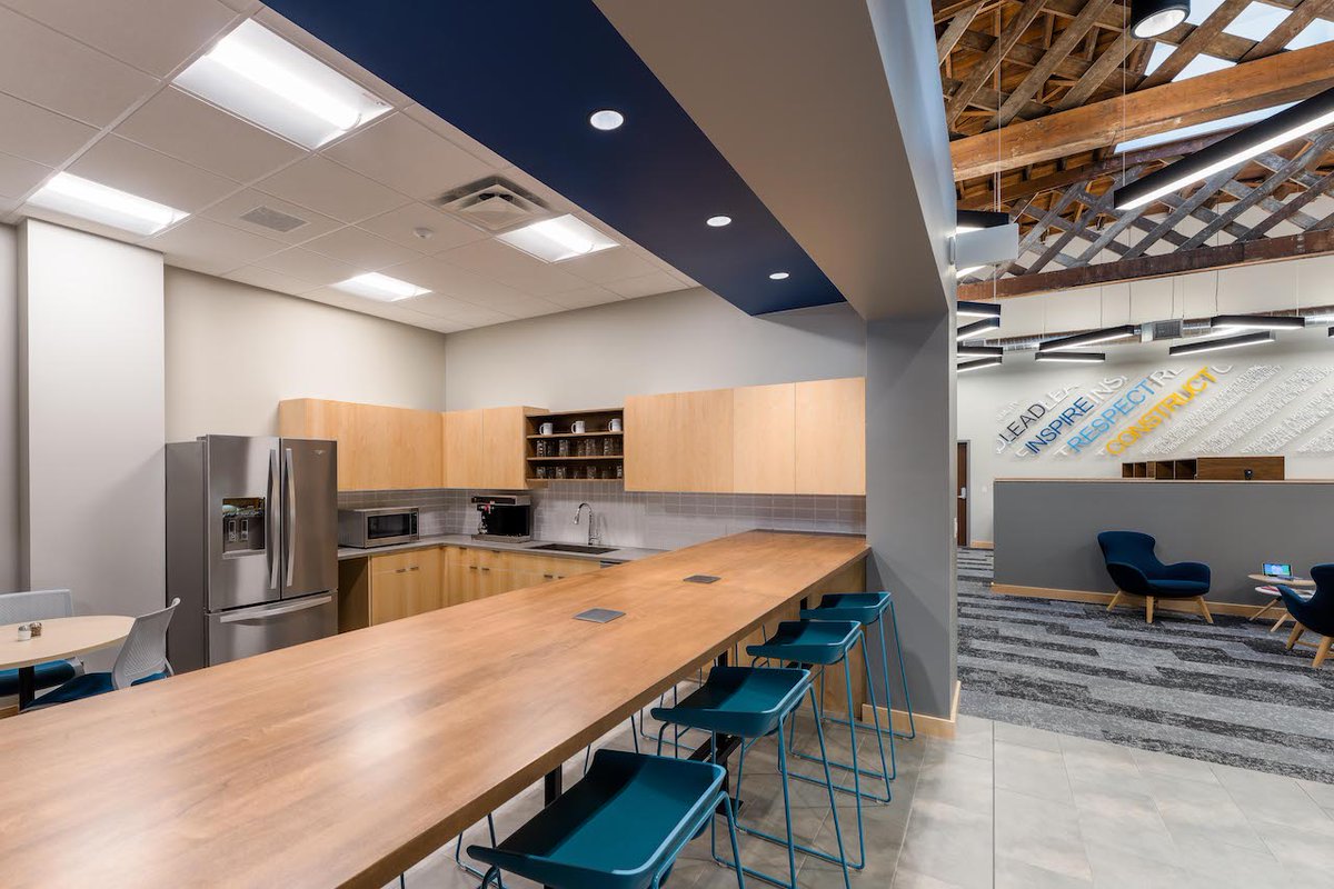 HuttonBuilds's tweet photo. When you care about a community, you put down roots. We’re excited to share pictures of our new Salina offices. This adaptive reuse project supports the @salinadowntown revitalization project, and included a team of local subs plus local artists for the finishing touches. https://t.co/itXP0MDhXG