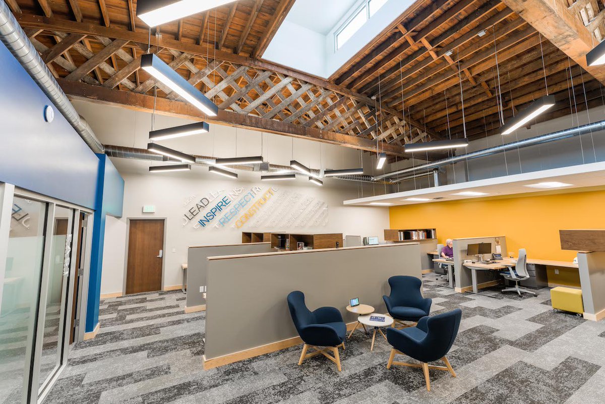 HuttonBuilds's tweet photo. When you care about a community, you put down roots. We’re excited to share pictures of our new Salina offices. This adaptive reuse project supports the @salinadowntown revitalization project, and included a team of local subs plus local artists for the finishing touches. https://t.co/itXP0MDhXG