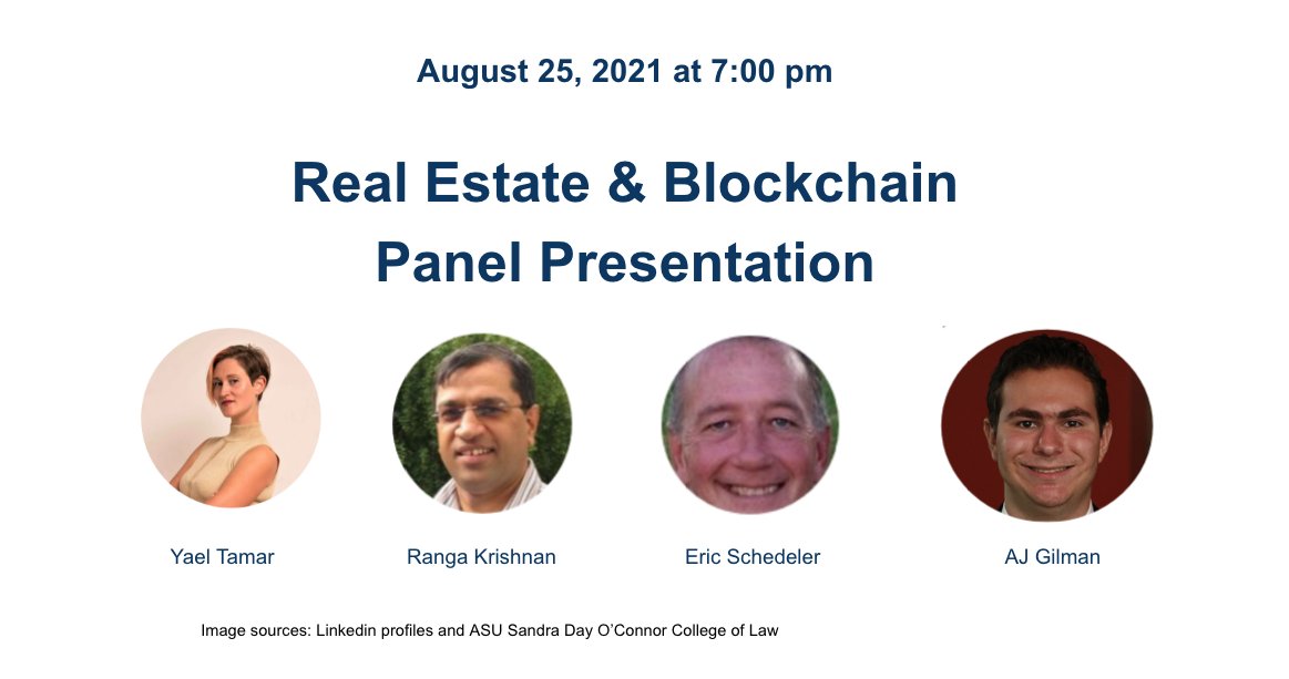 Real Estate &amp; Blockchain - Here's our panel for Wednesday, August 25, 2021 at 7:00 pm Arizona/Pacific time.  RSVP at: meetup.com/Desert-Blockch…