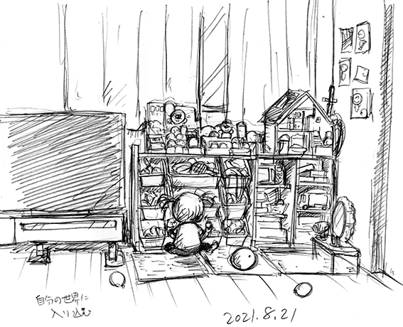 本日のらくがき😑アップルペンシルの充電が切れてたので紙とシャーペン。リビングのおもちゃスペース。 #仕事するか早く寝ろ 