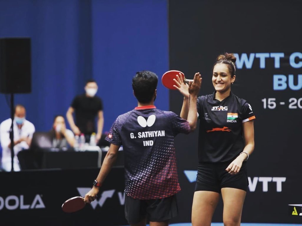 sathiyantt's tweet photo. HISTORIC GOLD😍🇮🇳

What an amazing way to start the Mixed Doubles campaign with @manikabatra_TT by becoming the first ever Indian Mixed pair to win an international world tour title💪💪
#WTTContender #Budapest #sathiyantt #manikabatra #tabletennis #sports #teamindia #Paris2024 https://t.co/4J54g9DcMd