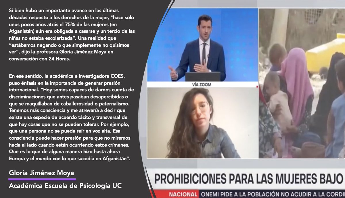 #LaEPUCenLosMedios Las restricciones que podrían tener las mujeres en Afganistán con la llegada de los talibanes tiene a la comunidad internacional en alerta. Revisa el análisis de la profesora <a href="/gjimenezmoya/">Gloria Jiménez-Moya</a> en <a href="/24HorasTVN/">24 Horas</a> 👉 bit.ly/3AR6XsU