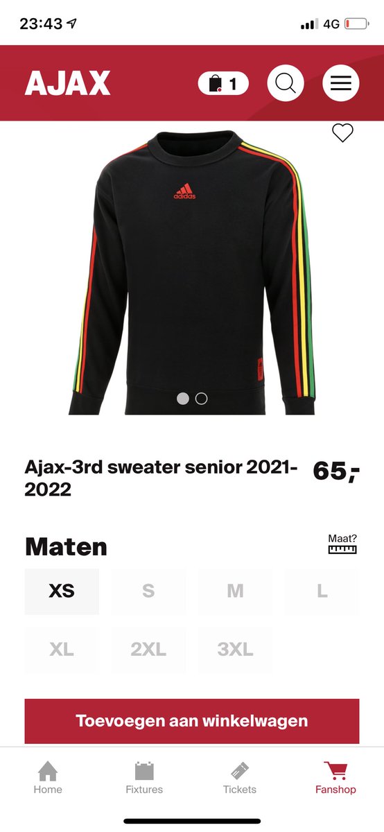 Als nog geen 12 uur na introductie alleen nog maat XS verkrijgbaar is dan heb je als inkoop/club toch enorm zitten slapen #ajax #fail