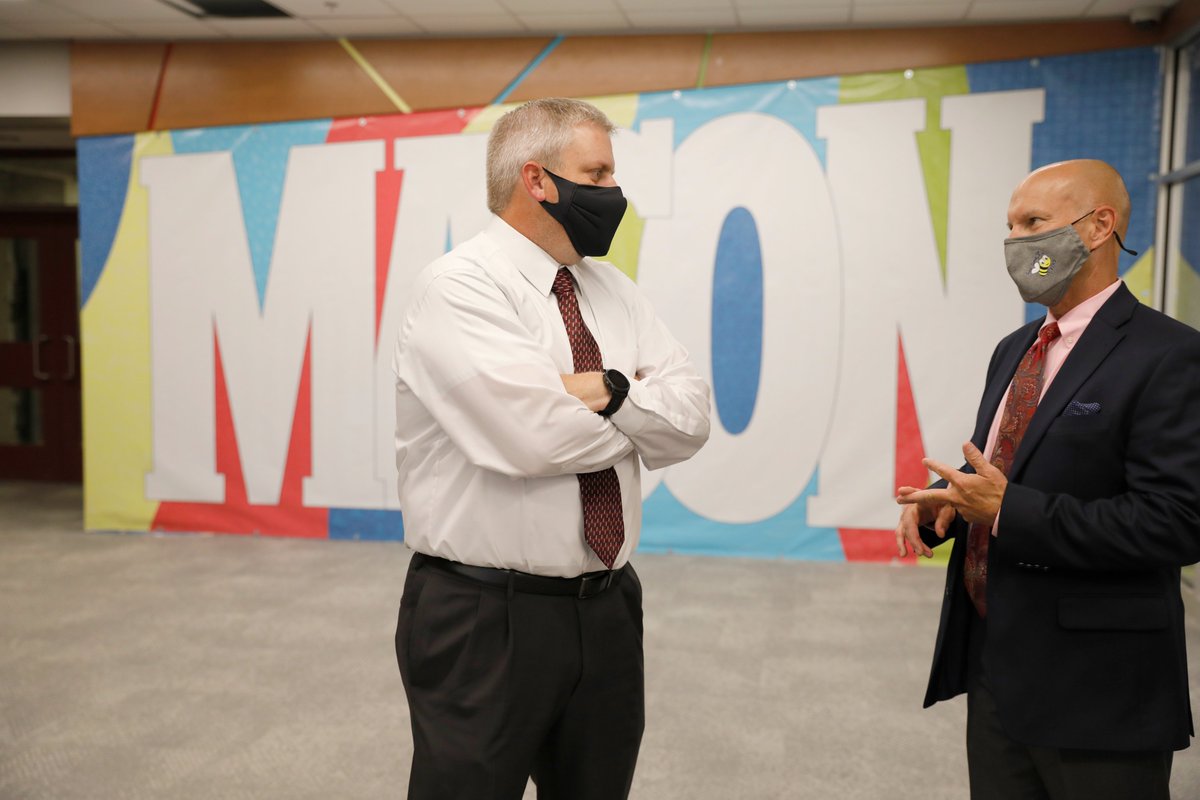 LSR7's tweet photo. We transformed Mason Elementary to make it more engaging, colorful and open &amp; our Board got a sneak peek! #R7Proud

Investments via no tax rate increase bond:
✔️Collaborative learning spaces &amp; future-ready classrooms 
✔️New media center &amp; entry
✔️More parking
✔️Renovated office https://t.co/lMezjhJt9B