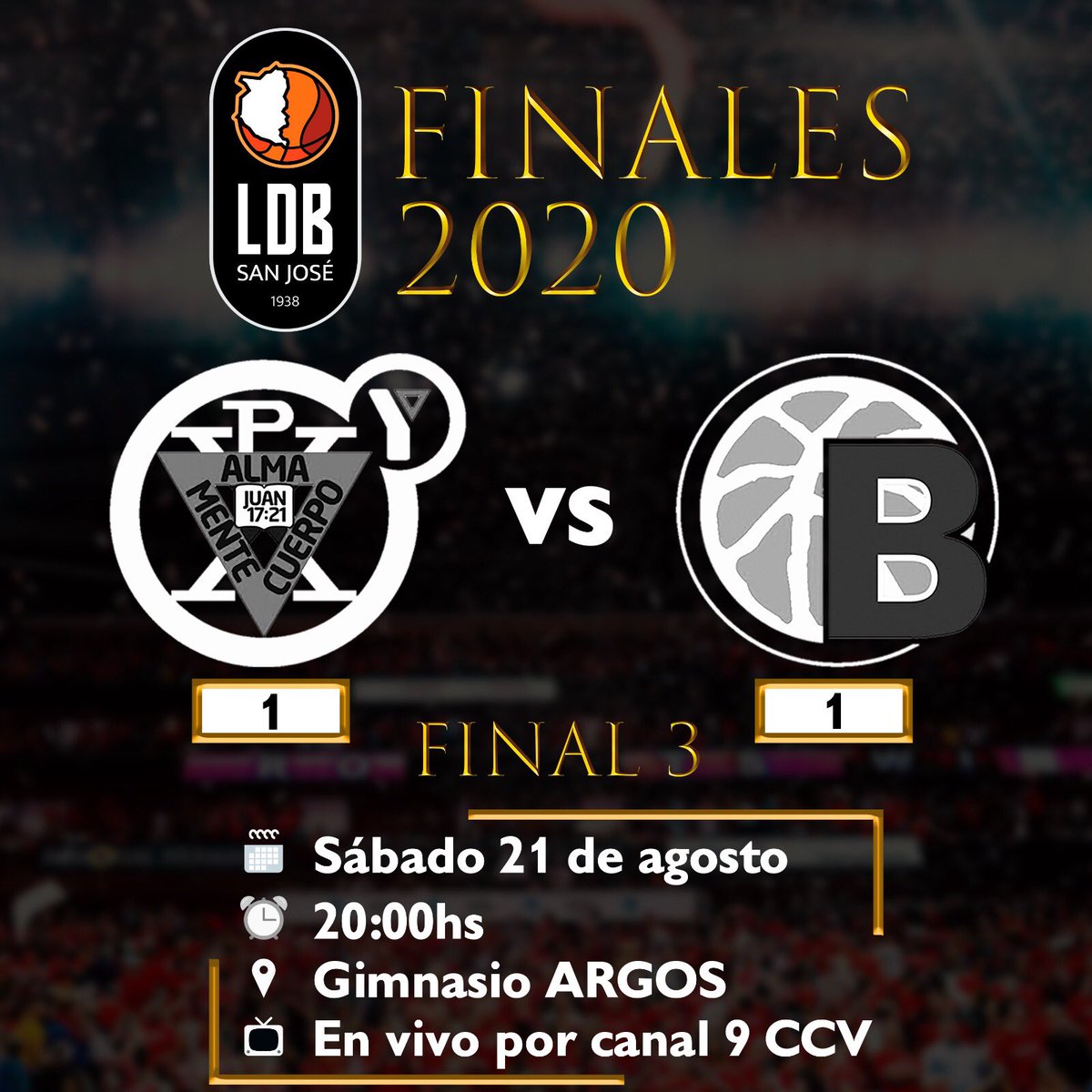 LigabasketSJ's tweet photo. 🔉#Finales2020 | Este Sábado se juega la 3ra y definitiva  Final de la Liga 2020.
#preliminar U19 Club San Lorenzo de San José - Oficial Vs Unión Ciclista Maragata
🗓 21 de Agosto
⏱ 20:00 hrs
🏟 Gimnasio Argos
🖥 @ccv_canal9 
📻 @minuto9040 
🚫 sin público 

#somosliga #ldbsj https://t.co/cGUTB4T3GJ