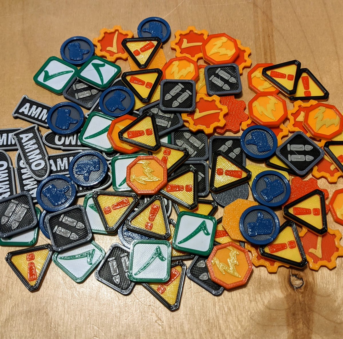 Sablebadger3D's tweet photo. Working on a custom token library for Skirmish gaming.  Designed for color switching to get multiple color effects on FDM printers. https://t.co/K954INSTq9