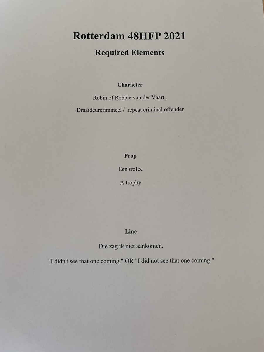 De verplichte ingrediënten voor dit jaar. Alle teams gaan hiermee aan de slag om hun film te maken!