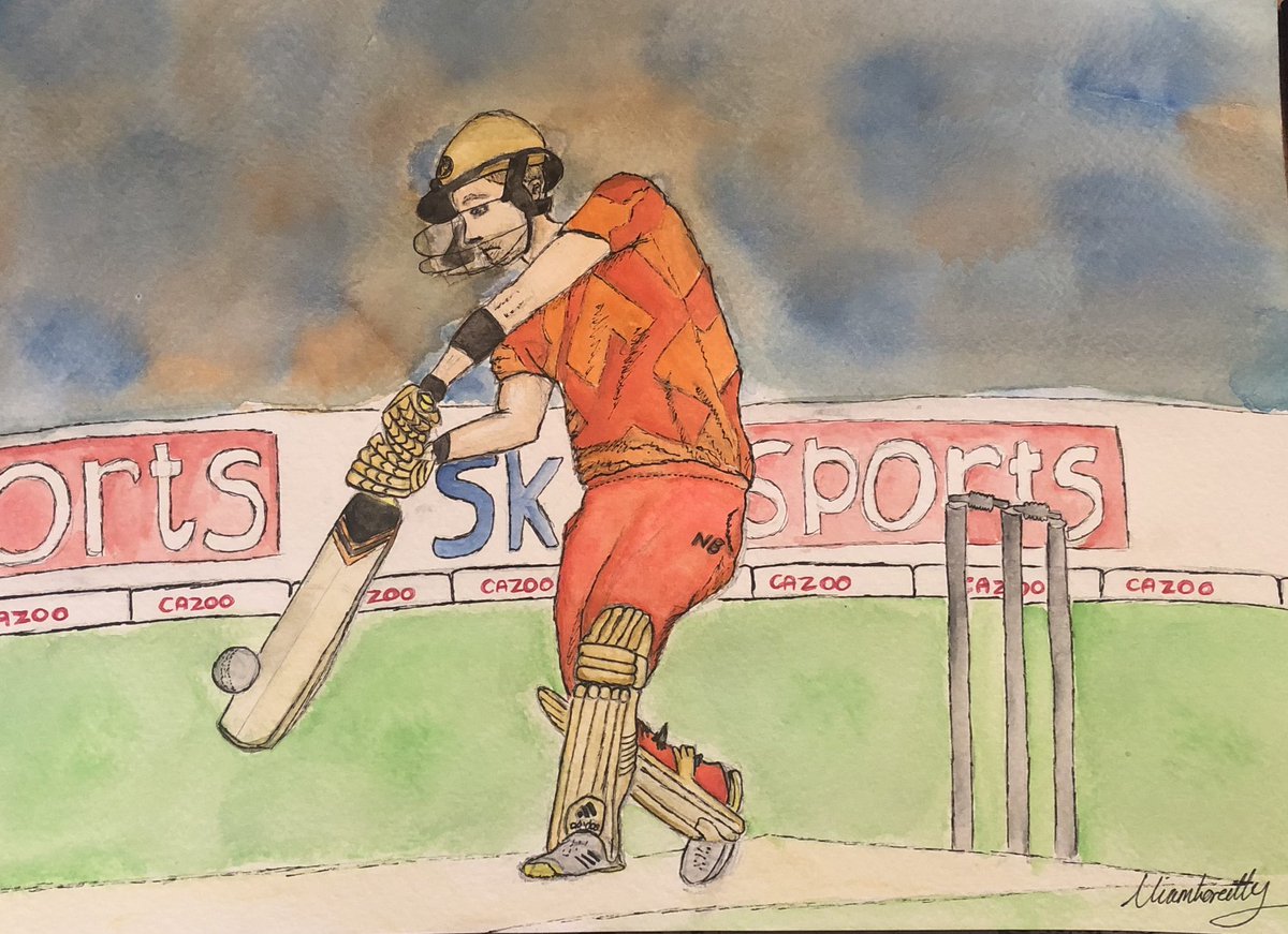 niamhs_world's tweet photo. I just painted @liaml4893 for #BirminghamPhoenix. Watercolour and fineline. Can’t wait to cheer you on tomorrow! @thehundred #TheHundred #lords #cricket #LiamLivingstone https://t.co/iUjkvr0v7k