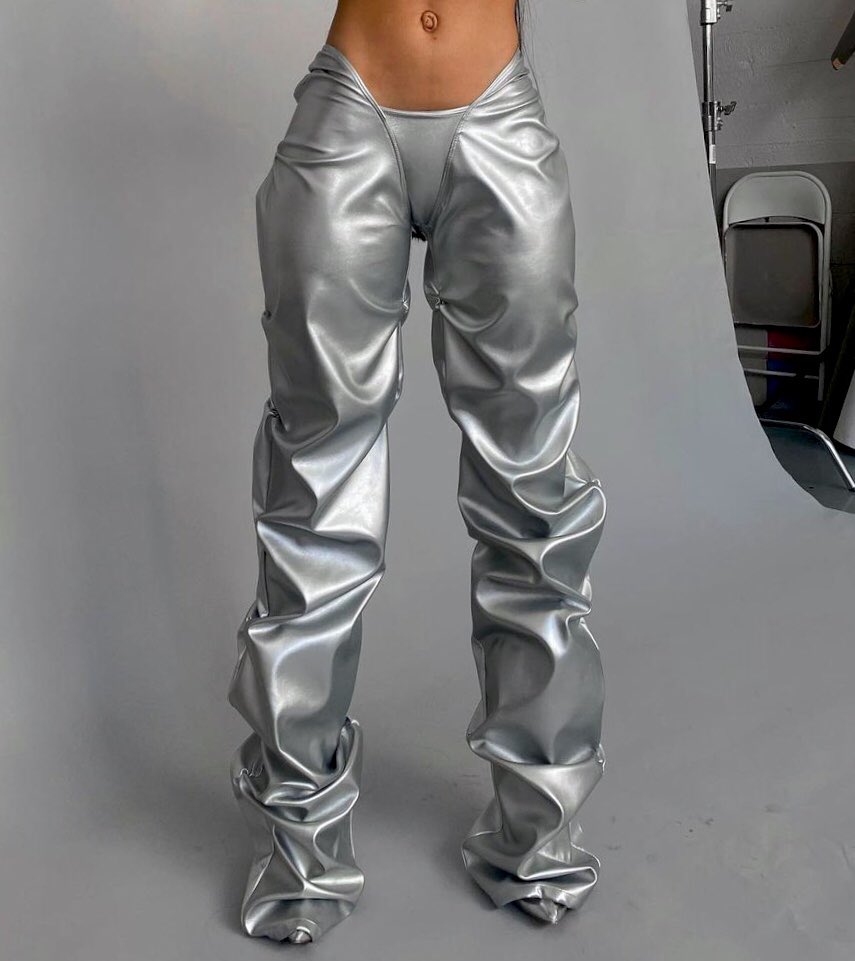 gastt Fashion on X: 'V Cut Trouser' in Silver Vegan Leather by TLZ  L'FEMME.  / X