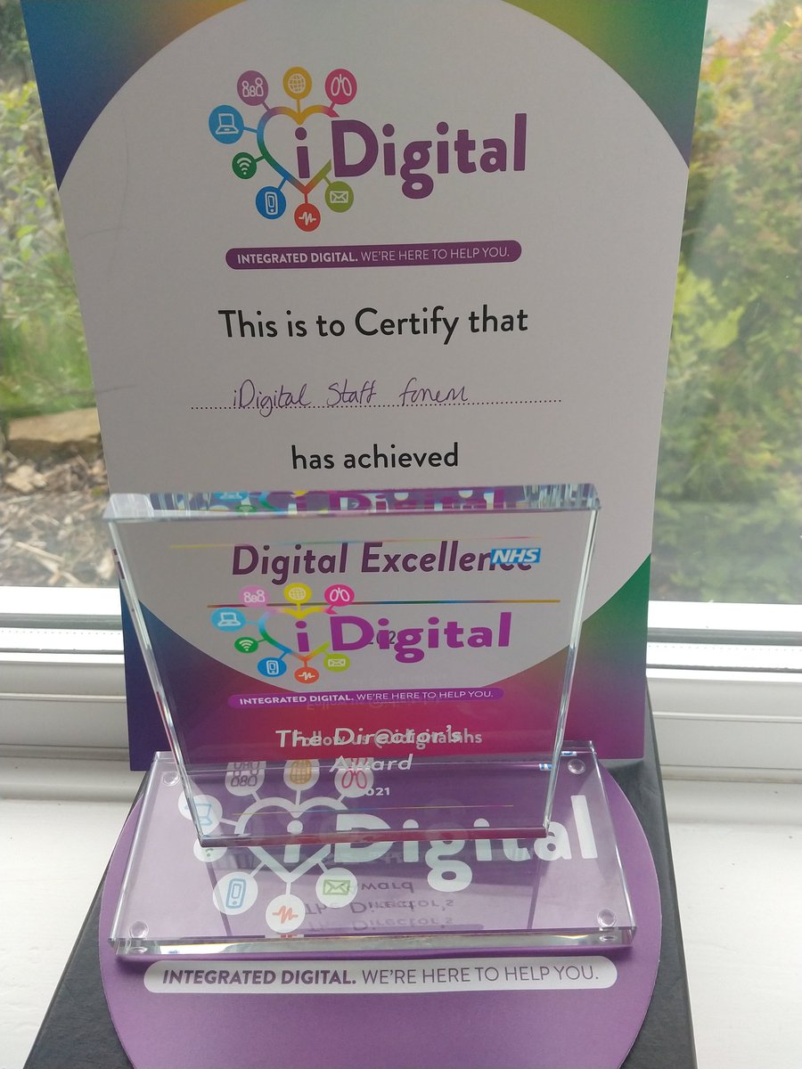 Terry_AT_Tech's tweet photo. @sophstubbsx @AHirrell @Rush_Miah big congrats to all the staff forum team on the award it's found a prime place on the window ledge. Thank you all for your hard work in shaping the success of the staff forum. Great to see all the teams working together👌#idigital @idigitalnhs https://t.co/3lMoIAyEUD