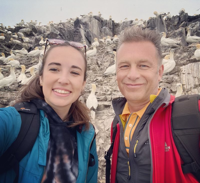 ChrisGPackham's tweet photo. So @MeganMcCubbin and I have had a ‘Wild Summer’ which we will share with you soon on @BBCTwo . Birds , bees , vintage knitwear , punk rock , and an epic row about flip-flops - all from an electric camper ! And we got shat upon by some fabulous gannets ! @SeabirdCentre https://t.co/lnrXTZ2Jsk