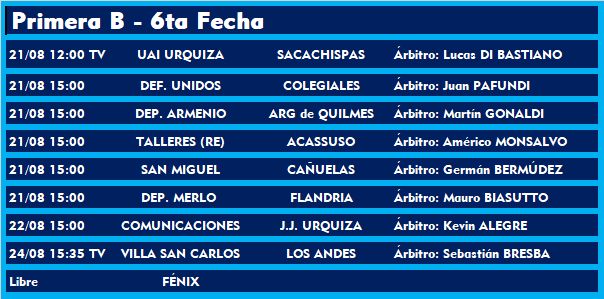 equipodeascenso's tweet photo. #PrimeraB #6taFecha #Clausura
Días, horarios y árbitros de la fecha https://t.co/jmGOeEOoc2