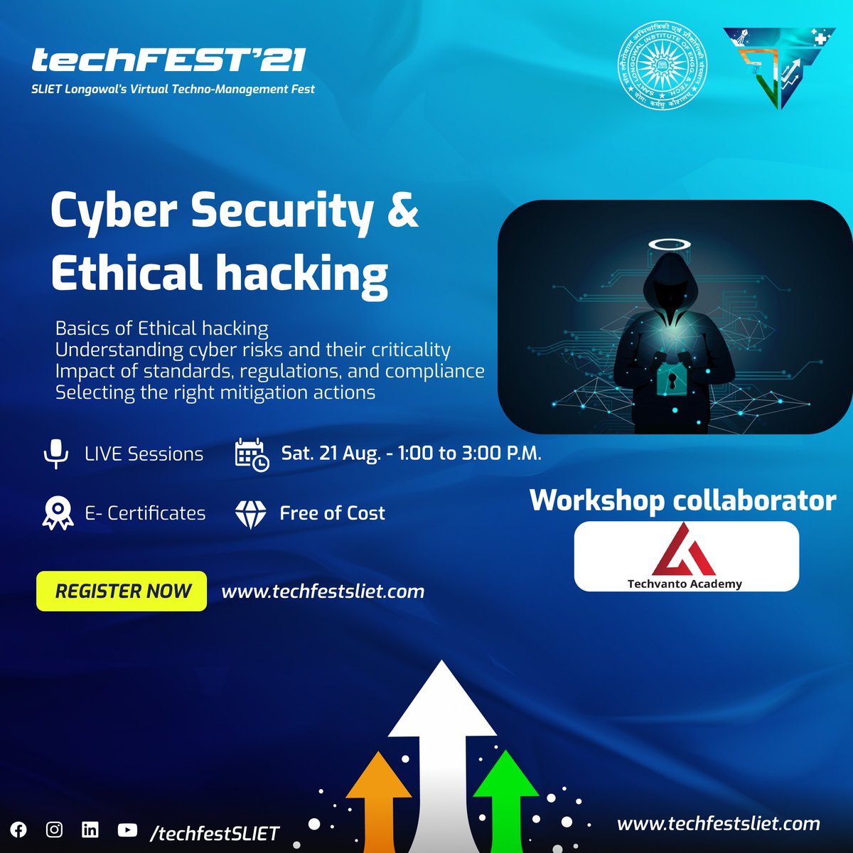 techfestsliet's tweet photo. Join us for a brief workshop on Cyber Security and Ethical Hacking on August 21st 2021 at 01:00 PM.
#techfestsliet #techFEST21 #sliet #comingsoon #slietlongowal #technicalfest #tech #innovation #students #university #india #fest #techfest https://t.co/rTdw2ly7sf