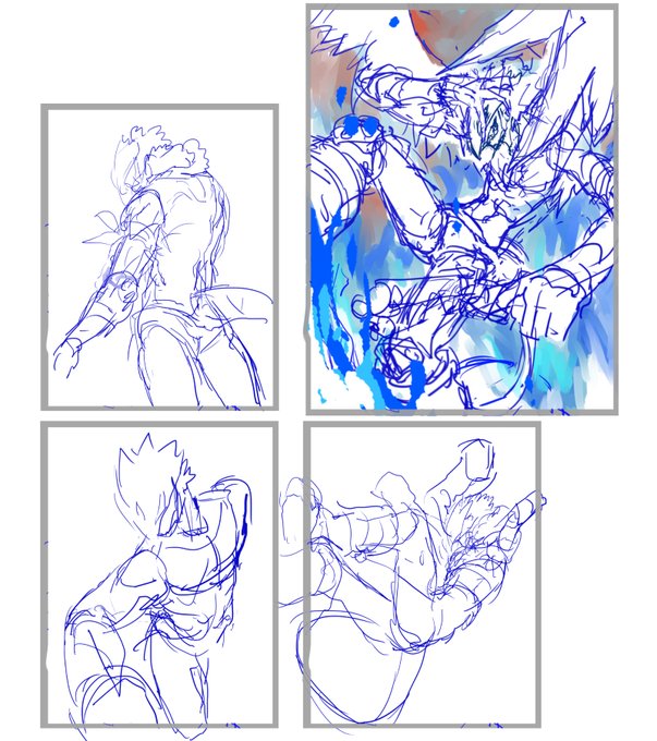 3週目ラストの第一弾、2枚描くためのラフを描くその1!最終的に、お題箱でもらったベルゼブモンとレオモンをそれぞれ描こうと思ってます 