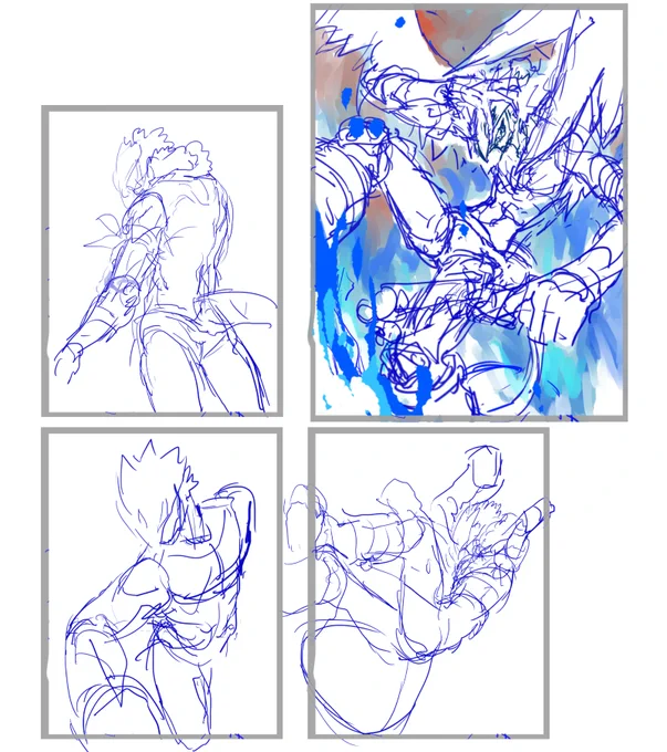 3週目ラストの第一弾、2枚描くためのラフを描くその1!最終的に、お題箱でもらったベルゼブモンとレオモンをそれぞれ描こうと思ってます 