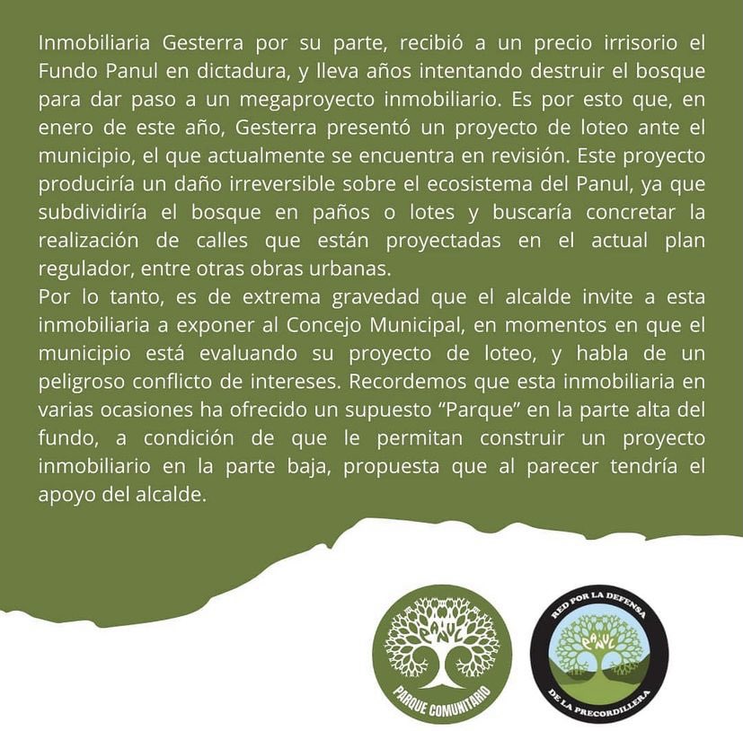 Primera parte del nuevo negociado con el Bosque Panul a espalda de la comunidad  a informarse instagram.com/p/CSxopBDLX2i/… <a href="/RedPanul/">Red Precordillera</a>  #LaFlorida #parquecomunitario #bosquepanul #municipalidaddelaflorida