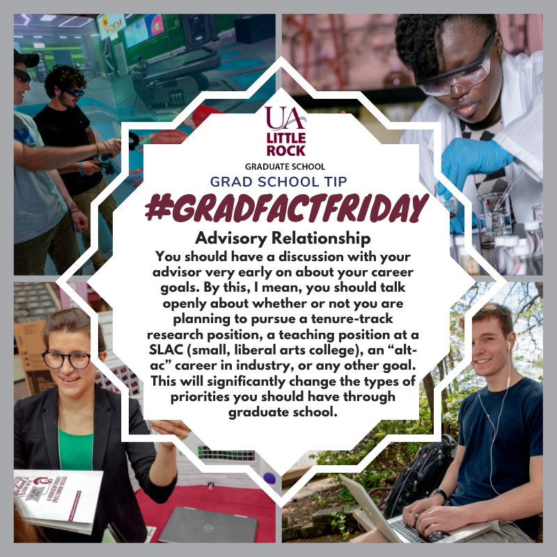 UALRGradSchool's tweet image. Happy Friday! Check out our latest grad school tip for graduate students. Apply today and use code GRFREE5 to waive the application fee. Follow us on Twitter at UA Little Rock Graduate School.
#GradFactFriday