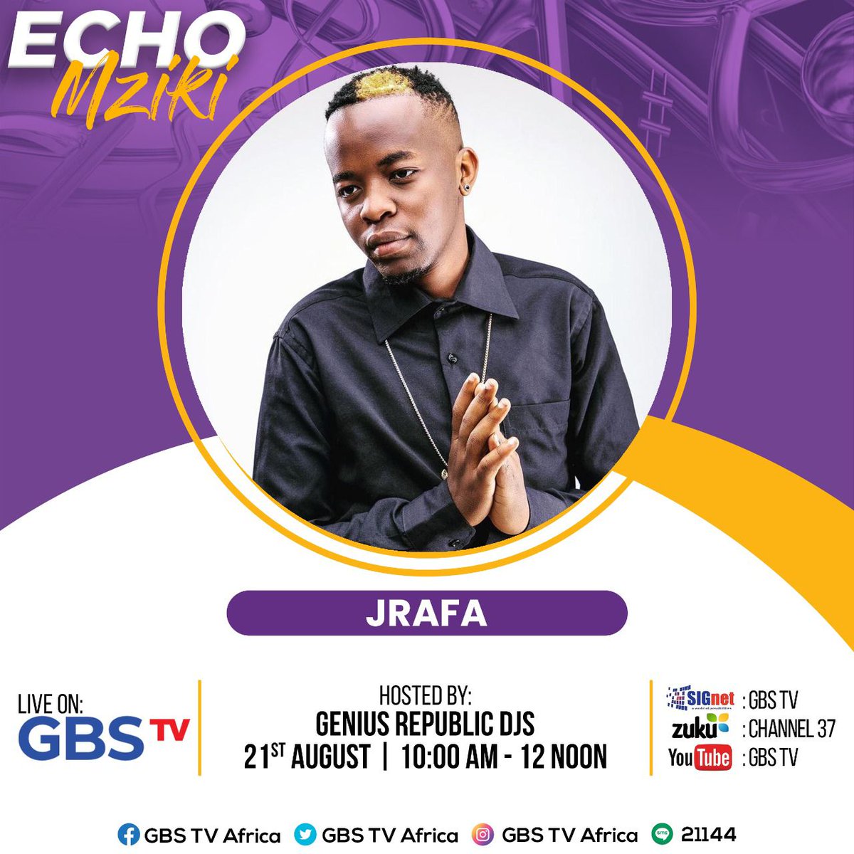 Join The Genius Republic DJs every Saturday live on #EchoMziki 
Tomorrow We Host <a href="/MALUDA254/">MALUDA</a> and Jrafa

We Go Live From 10:00am On GBS TV 📺
Tune In!!!

cc <a href="/djcarian/">Geniusdj™</a> <a href="/hypeola/">The Experience</a>
