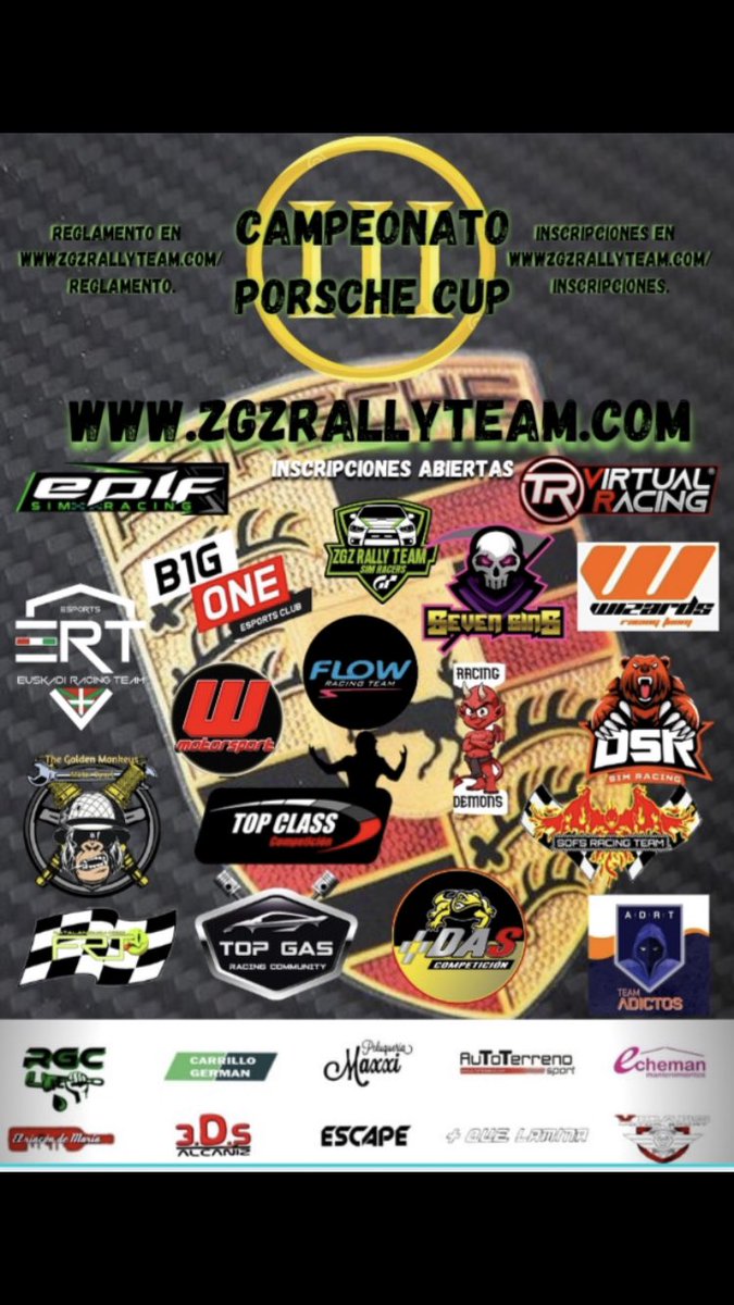 <a href="/ZGZRallyTeam/">ZGZ RALLY TEAM Simracers</a> <a href="/EPLFSimracing/">EPLF Simracing</a> <a href="/FollsRacingTeam/">Folls Racing Team</a> <a href="/FlowRacingTeam/">Flow Racing</a> <a href="/topclasscomp/">TOP CLASS COMPETICIÓN</a> <a href="/SofsTeam/">Sofs Racing Team</a> @SapolokoRCD <a href="/TRVirtualRacing/">Titanium Red Virtual Racing</a> <a href="/ERT_OficialTEAM/">Euskadi Racing Team Official</a> <a href="/BigOneClub/">Big One Club Esports</a> <a href="/WizardsRacing/">Wizards Racing Team</a> @TopGasRacingCo1 <a href="/MotorsportDas/">DAS Motorsport | #beDAS</a> <a href="/MonkyMotorsport/">The Golden Monkeys Motor Sport</a> <a href="/RacingDriving/">Driving School Racing</a> @oficial_sins <a href="/TeamAdictos/">TEAM ADICTOS</a> tic tac tic tac vamos 💪🏼👊🏼💪🏼