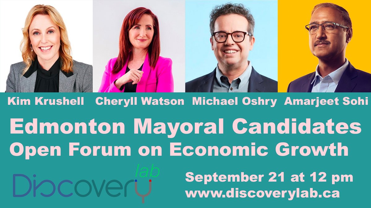 DiscoveryLab (@_discoverylab) on Twitter photo Thrilled that @Krushell4mayor <a href="/CheryllYEG/">Cheryll Watson</a> <a href="/michaeloshry/">Michael Oshry</a> <a href="/AmarjeetSohiYEG/">Amarjeet Sohi</a> will present on supporting economic growth at open, free DiscoveryLab event on Sept 21. Followed by business plan pitches. Thrilled that @Krushell4mayor <a href="/CheryllYEG/">Cheryll Watson</a> <a href="/michaeloshry/">Michael Oshry</a> <a href="/AmarjeetSohiYEG/">Amarjeet Sohi</a> will present on supporting economic growth at open, free DiscoveryLab event on Sept 21. Followed by business plan pitches.