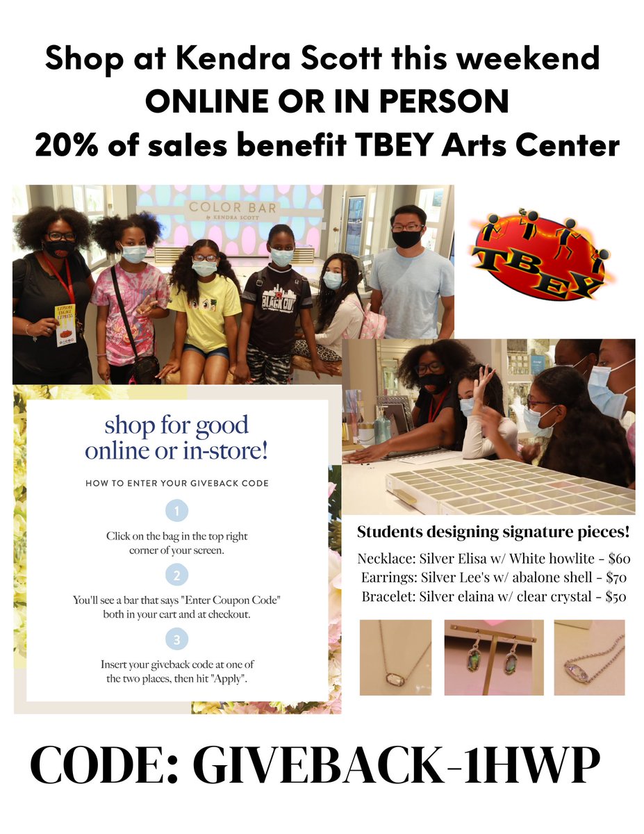Shop <a href="/KendraScott/">kendrascott</a> this weekend to help support TBEY!