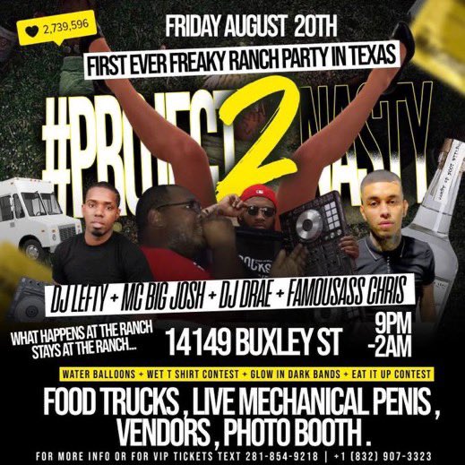 tonightintally's tweet photo. 🚨FRIDAY AUGUST 20th🚨ITS LIT 🔥 IM Hosting The First Ever Lit Freaky Ranch Party In Texas #Project2Nasty 🔥 For VIP Tickets Or Hosting DM @showtimelamar ( Instagram) Or Text 281-854-9218 📍 https://t.co/vW614rDvrQ