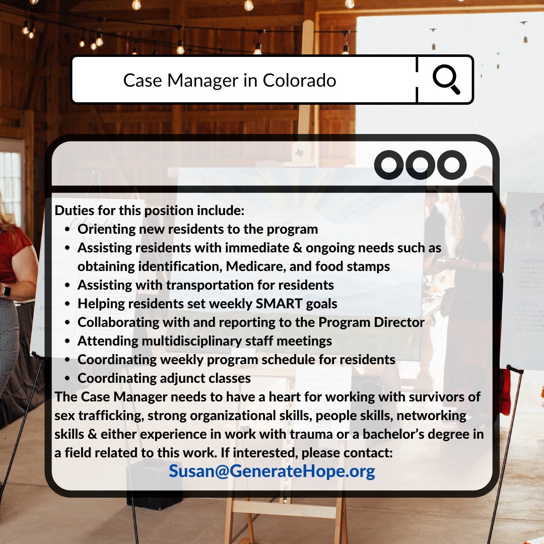 GenerateHope's tweet image. ✨We're Hiring!✨⁠
⁠We are looking for a Case Manager for our Northern Colorado location. If you have experience for this position and want to join the GenerateHope team please email your resume and cover letter to Susan Munsey at Susan@GenerateHope.org