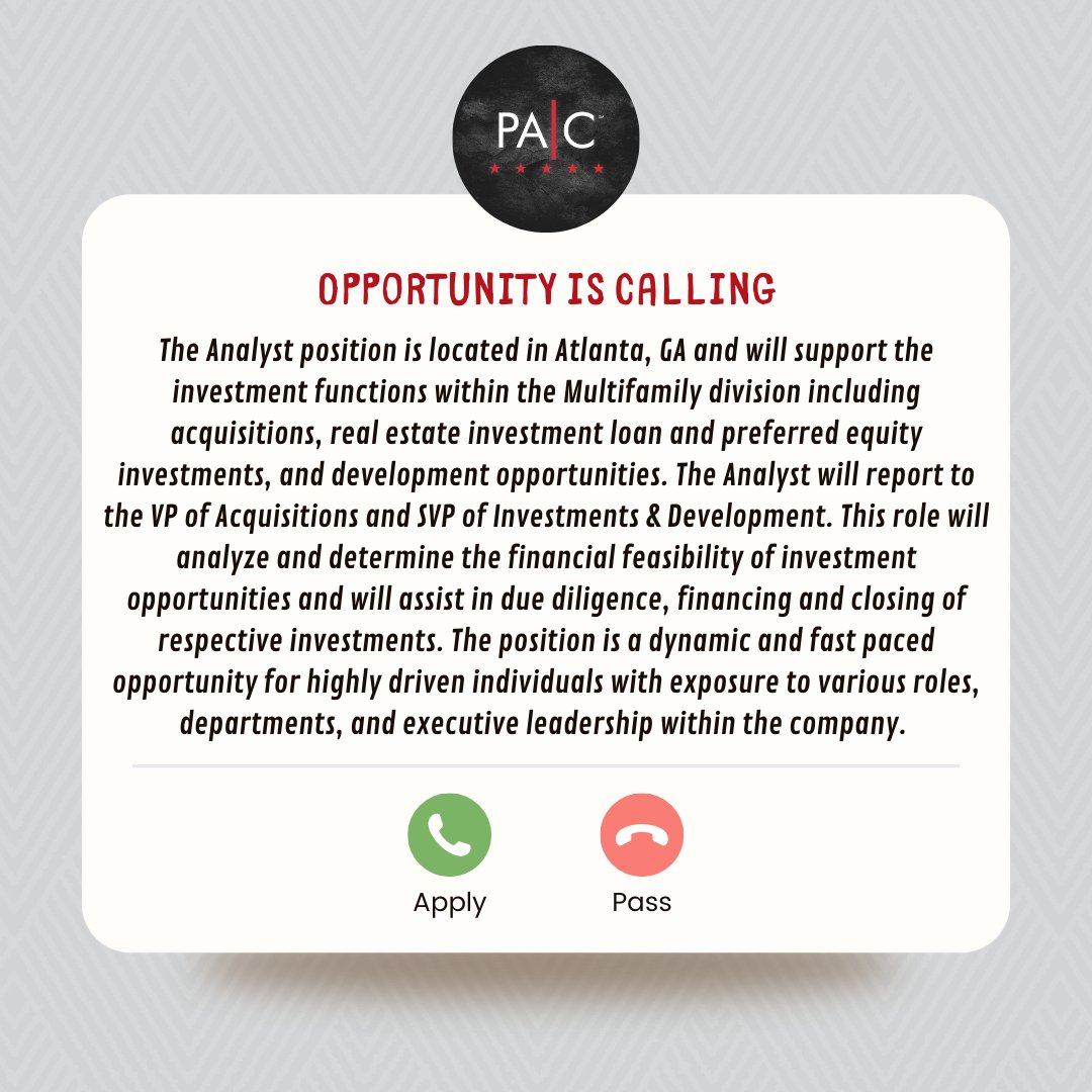 pacapts's tweet photo. Come join PAC's team! We are now hiring for a Multifamily and Capital Investments Analyst position. Find this job posting via our LinkedIn or follow the link below! #hiring

https://t.co/tuVXPm8tjO https://t.co/RgxdEAXsSl
