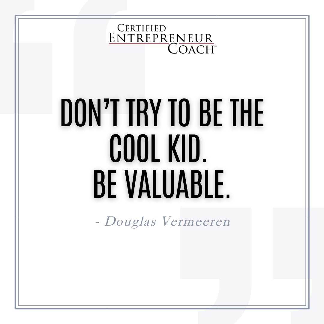 CertEntrepCoach's tweet image. “Don’t try to be the cool kid. Be valuable.” -Douglas Vermeeren

Do you consider yourself valuable? Comment below and Tag a friend.

#coaching #consulting #certifiedentrepreneurcoach #businesscoaching #entrepreneurcoach #entrepreneurlife #entrepreneurmindset #businesstips