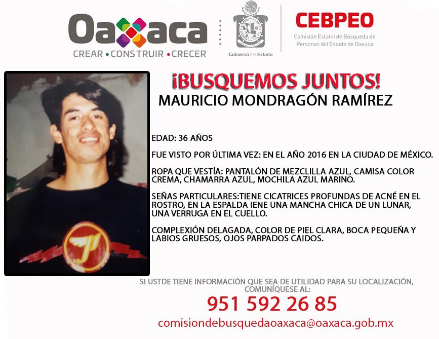 comision_oaxaca's tweet photo. Solicitamos su colaboración para localizar a Mauricio Mondragón Ramírez, desaparecido en la Ciudad de México.
Cualquier información contactar al número: 951 592 26 85. #BusquemosJuntos #Oaxaca #TodosEnLaBusqueda https://t.co/K2UNnd7ulv
