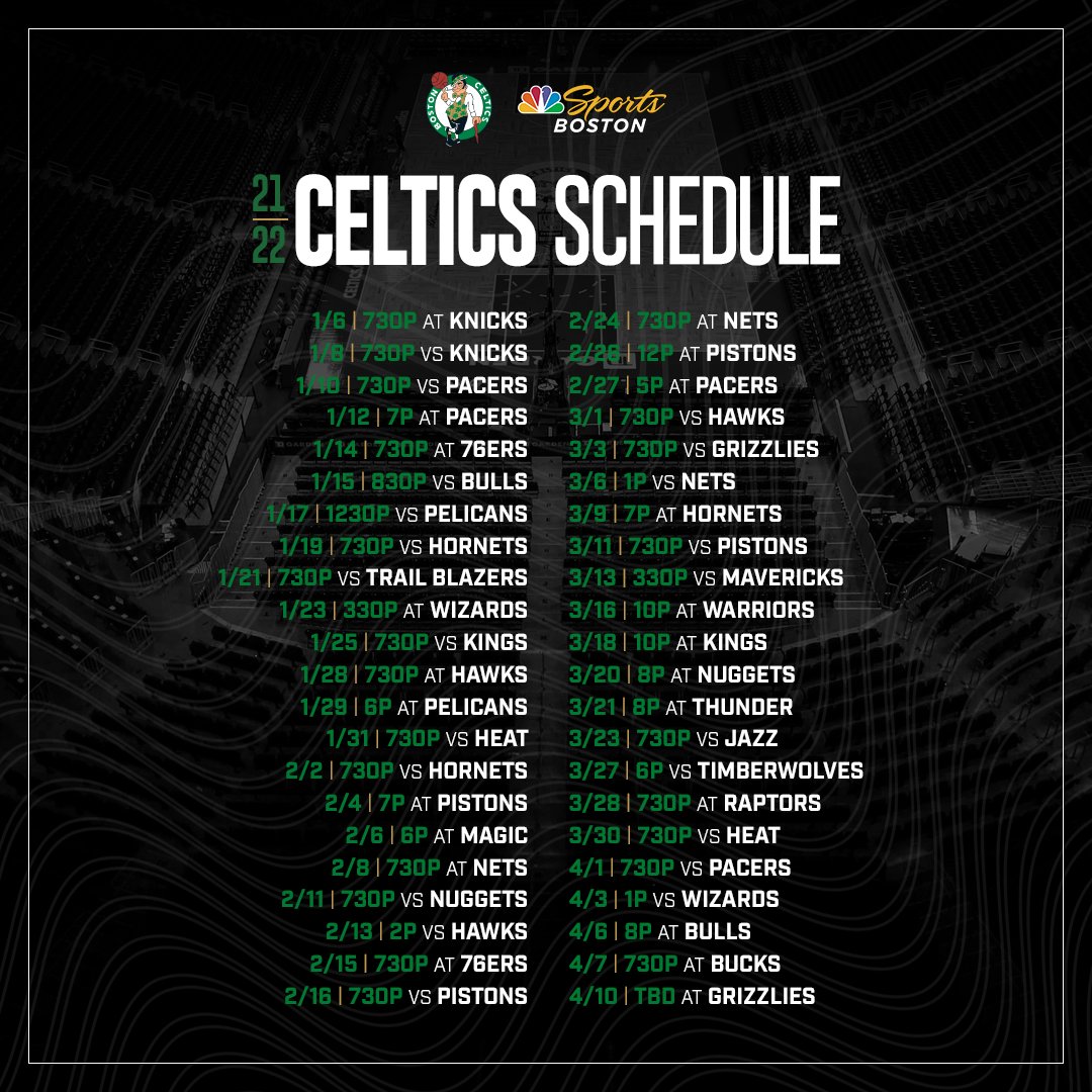 Printable Celtics Schedule 202223 Printable World Holiday