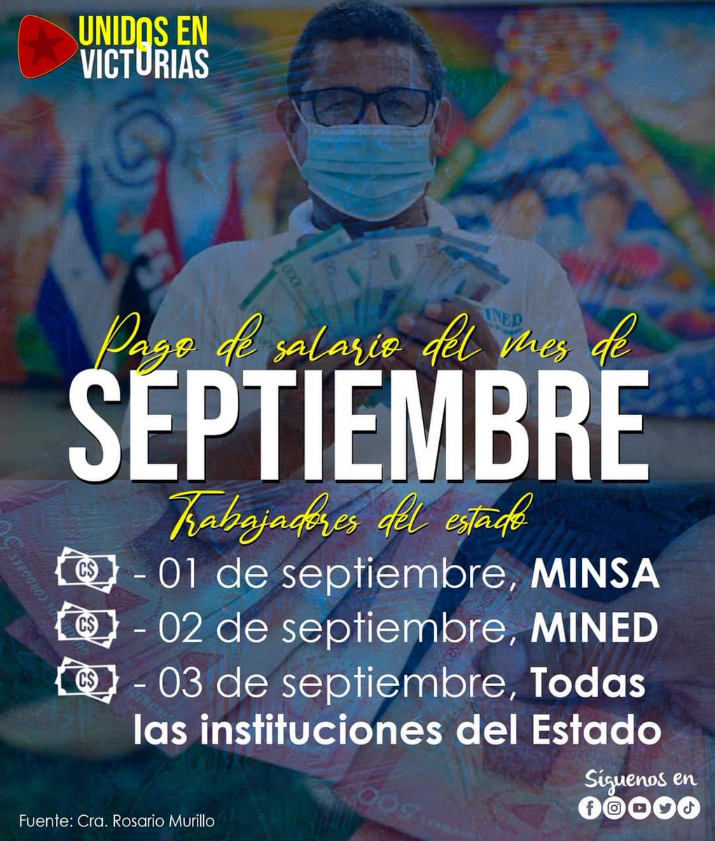 Salario para los trabajadores del estado de #Nicaragua
#NicaraguaLinda
#20Agosto