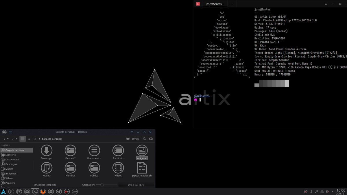 OsAgarim's tweet image. Después de bastante tiempo he cambiado mi escritorio. En este caso @ArtixLinux  con @kde. El de @VoidLinux  también con @kde hace meses que ni lo toco.
#ViernesDeEscritorio #ShowYourDesktopFriday
#ShowYourLinuxDesktop #ShowYourLinuxDesktopFriday