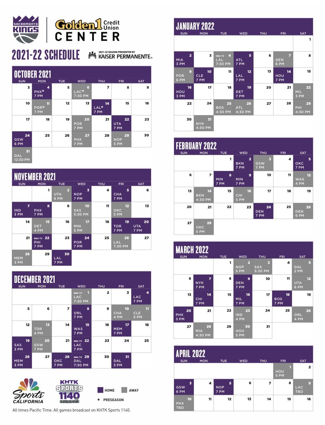 James Ham on Twitter "202122 Sacramento Kings schedule https//t.co