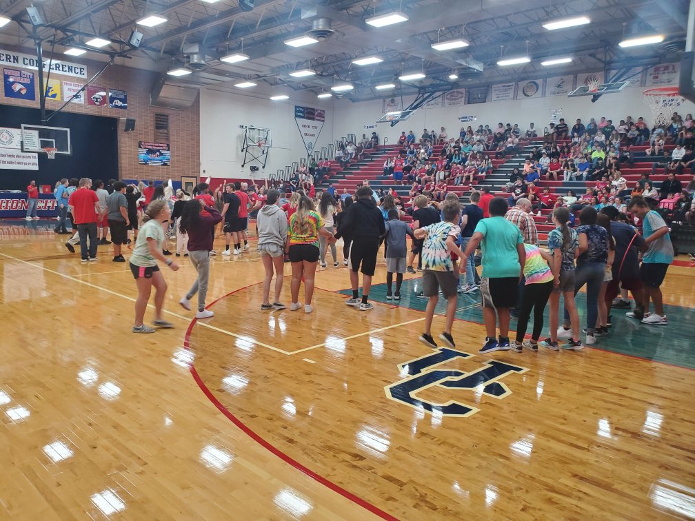 UC_Principal's tweet photo. Pep session to kickoff Fall Sports and recognize outstanding student performance. Current Traveling Spirit Trophy Holders are Seniors and 8th graders. #ExpectVictory #Pepsession #ChaseYourDream #ChaseGreatness #UCpride @kisstv5 @UC_Athletics @RandolphEastern https://t.co/pU5A4rFAAw