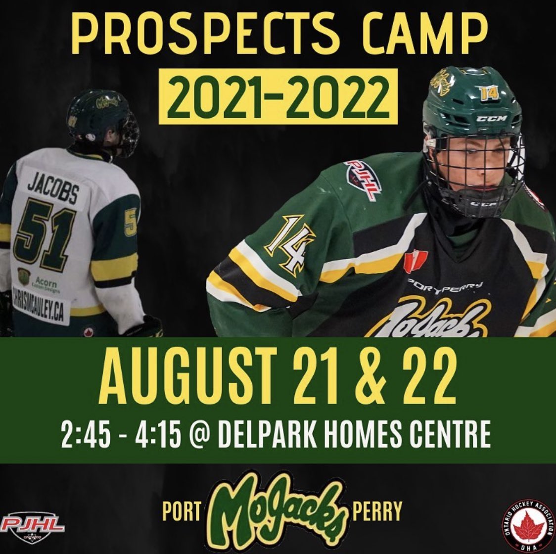 🚨PROSPECTS CAMP🚨

Register for our prospects camp on August 21-22! Cost is $45 for both skates or $25 for one.

Spots are very limited with all goalie spots full.

Coaching positions available, please contact GM Tom Parish @ (416) 209-3695 if interested!